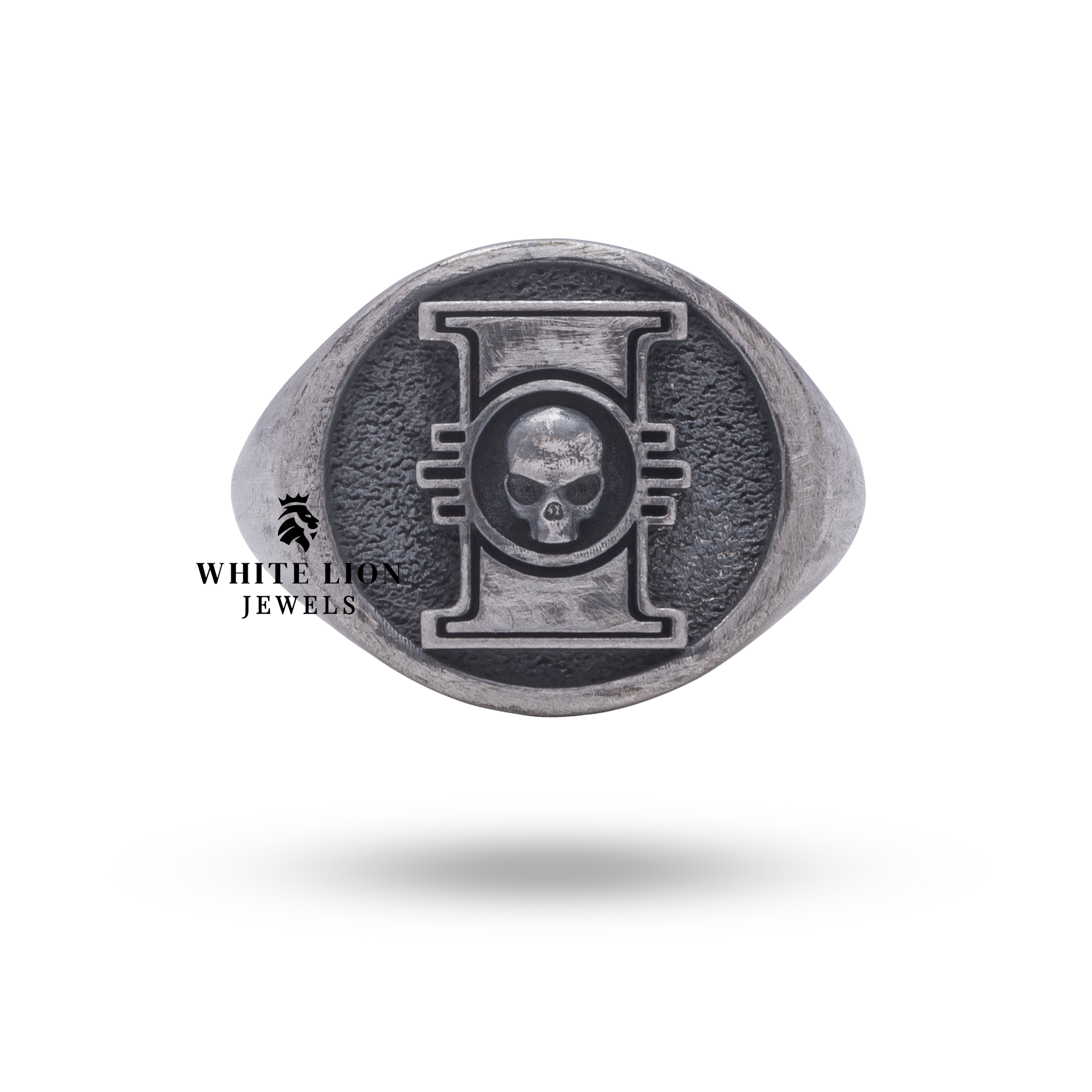 Sterling Silver Gothic Skull Ring Featuring War Hammer Design