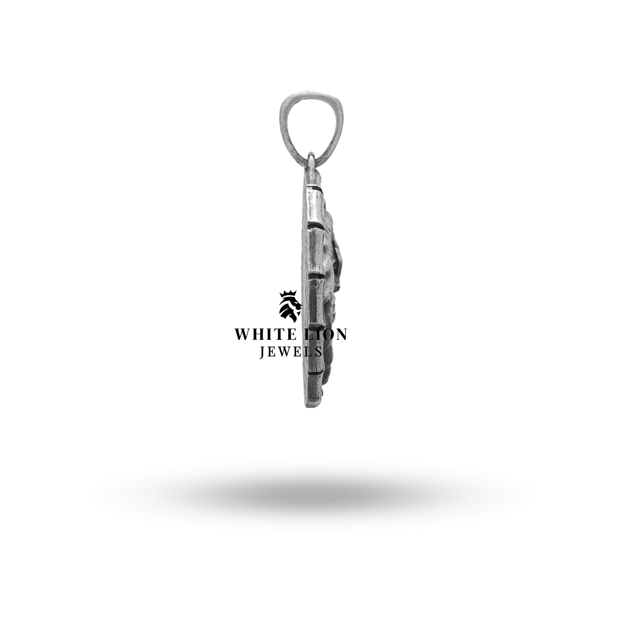 Close-up of Game of Thrones pendant with oxidized silver finish