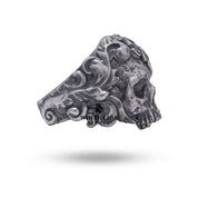 Profile view of the Gothic Skull 925 Sterling Silver Ring highlighting half jaw design