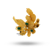 Luxury 925 Sterling Silver Gold Plated Brooch in Green & White