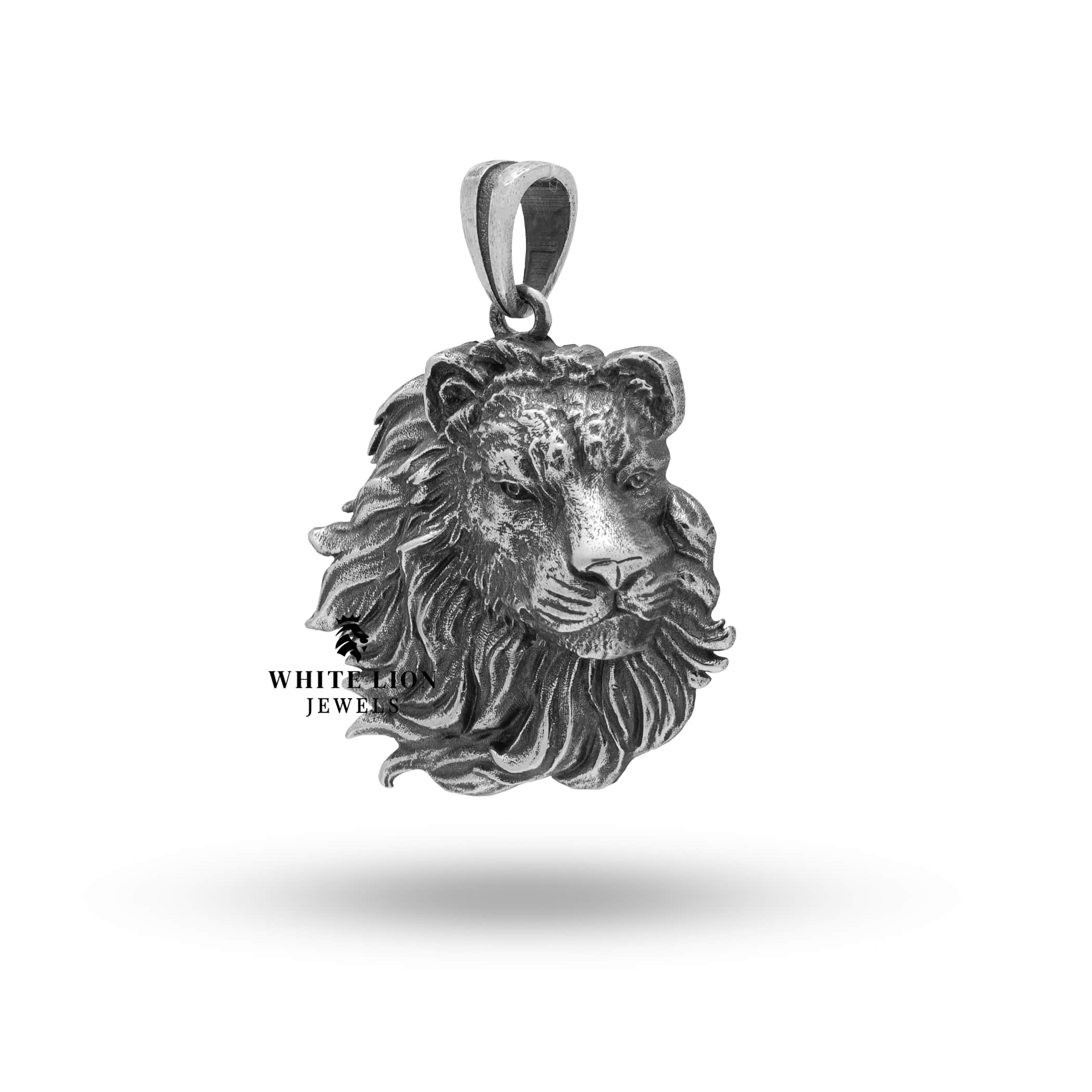 Artisan-crafted Lion Head Pendant in Sterling Silver with clear protective coating
