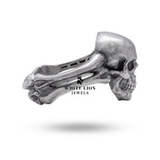 Detail view showcasing artisan craftsmanship in Bone Skull ring
