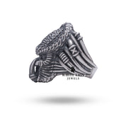 Vampire Predator Vulture Bloodsucker 925 Sterling Silver Ring shown on hand for scale and fit.