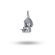 Side view of handcrafted Bal-Krishna sterling silver pendant highlighting exquisite detail