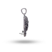 Side view displaying the detailed engraving on the Sterling Silver Pharaoh Egyptian Mummy Pendant