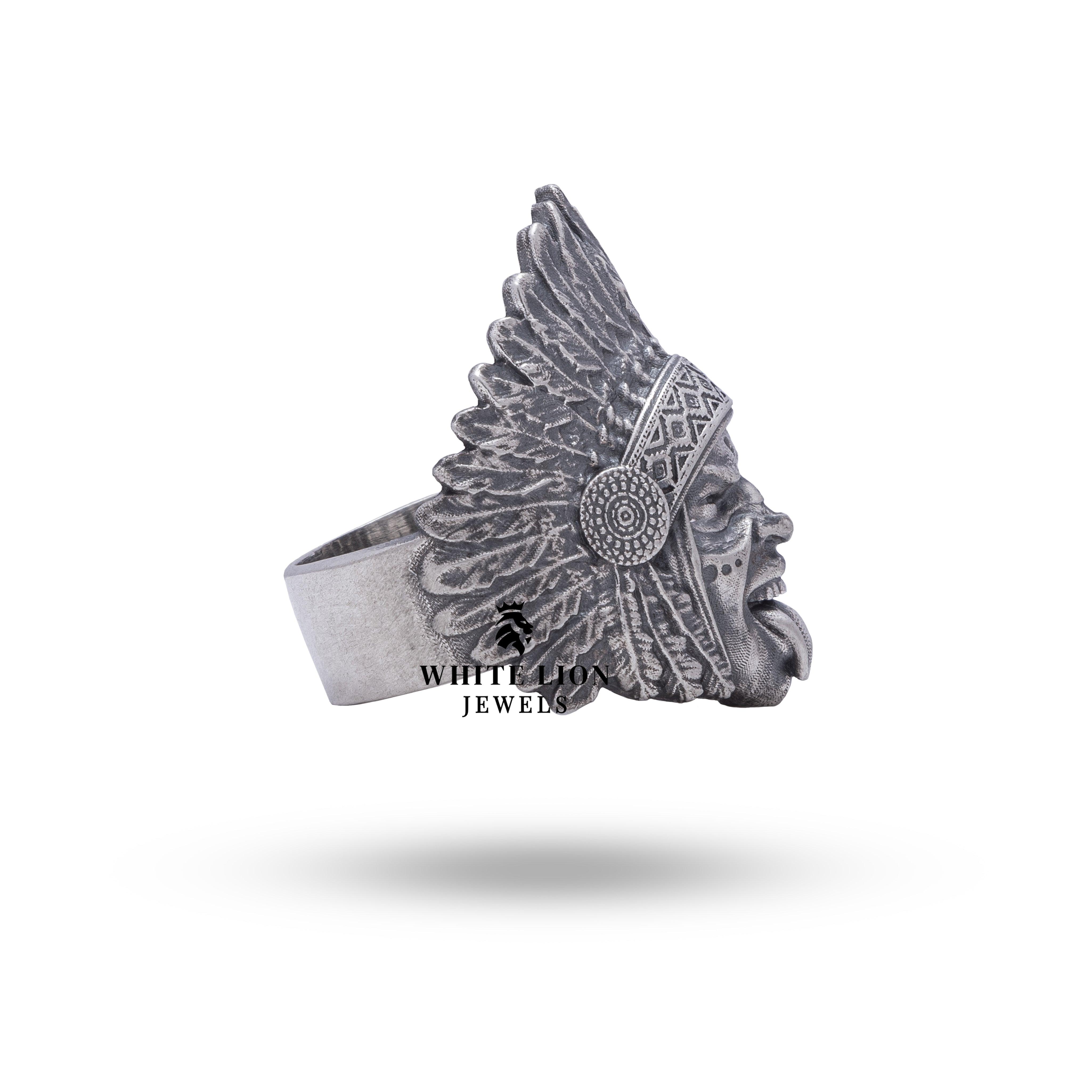 Close-up view of the intricate design on the sterling silver ring