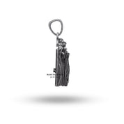 Profile view of the Holy Creepy Ghost Biker Pendant showcasing intricate silverwork.