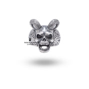 925 oxidized sterling silver ring with intricate skull motif, handcrafted by White Lion Jewels.
