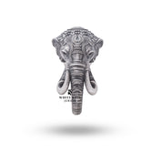 Top view showcasing the elaborate elephant head design of the Jungle Animal Ring with a polished oxidized silver finish.