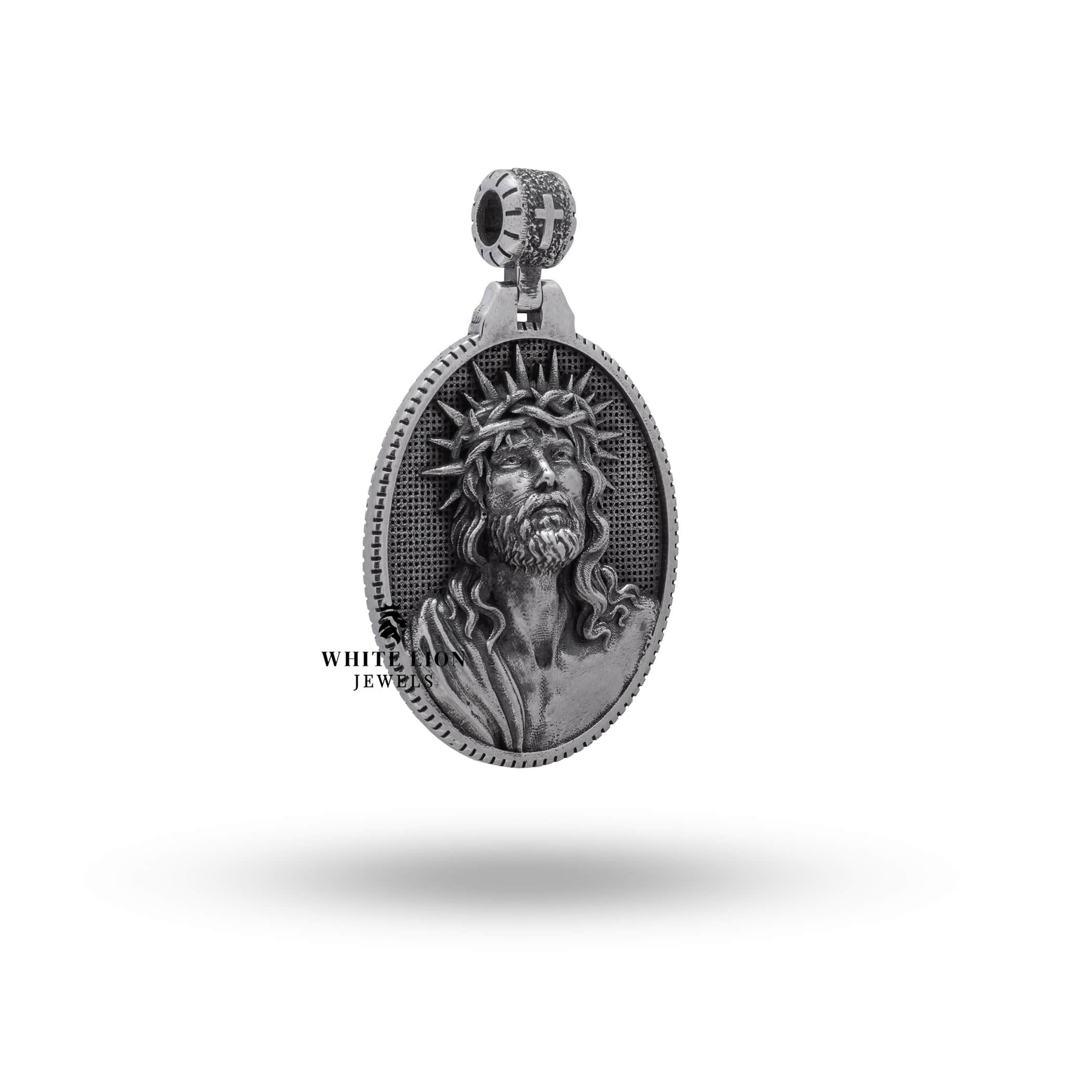 925 Silver Jesus Crown Thorns Pendant, detailed religious jewelry design