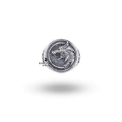 Side view of detailed wolf head design in 925 Sterling Silver Ring.