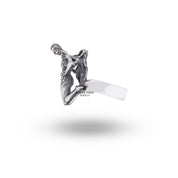 Top view of Human Devil Transformation 925 Sterling Silver Ring showing detailed motifs of duality.