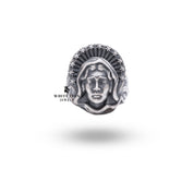 Side angle of Virgin Mother Mary 925 Sterling Silver Ring with oxidized finish.