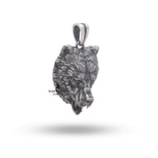 Side view showing the detailed design of the Wild Roaring Bear Pendant in Sterling Silver.
