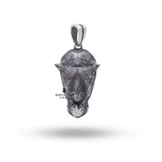 Elegant jungle-inspired silver pendant with detailed rhino head