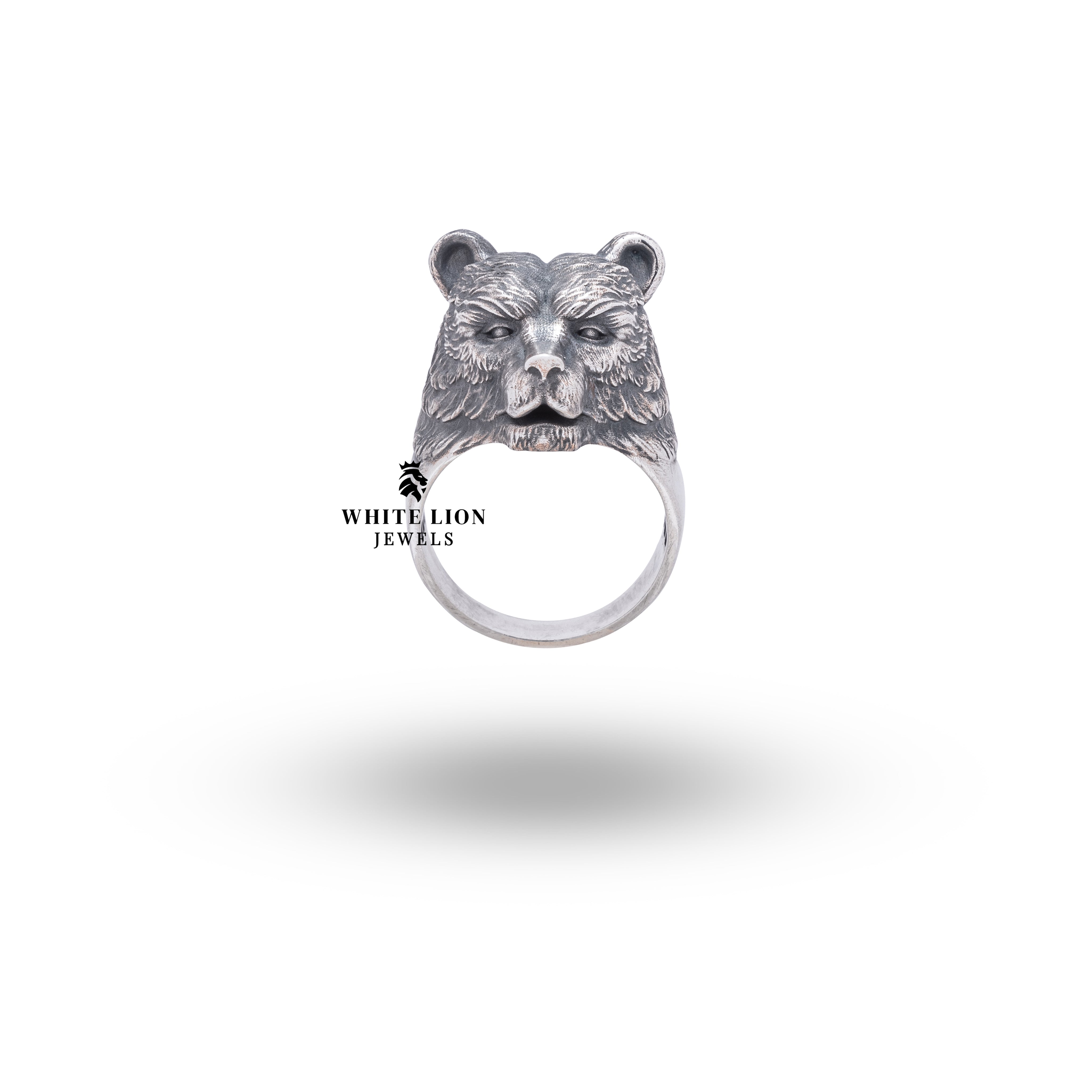 Side angle of Feminine Bear 925 Sterling Silver Ring showcasing intricate detail