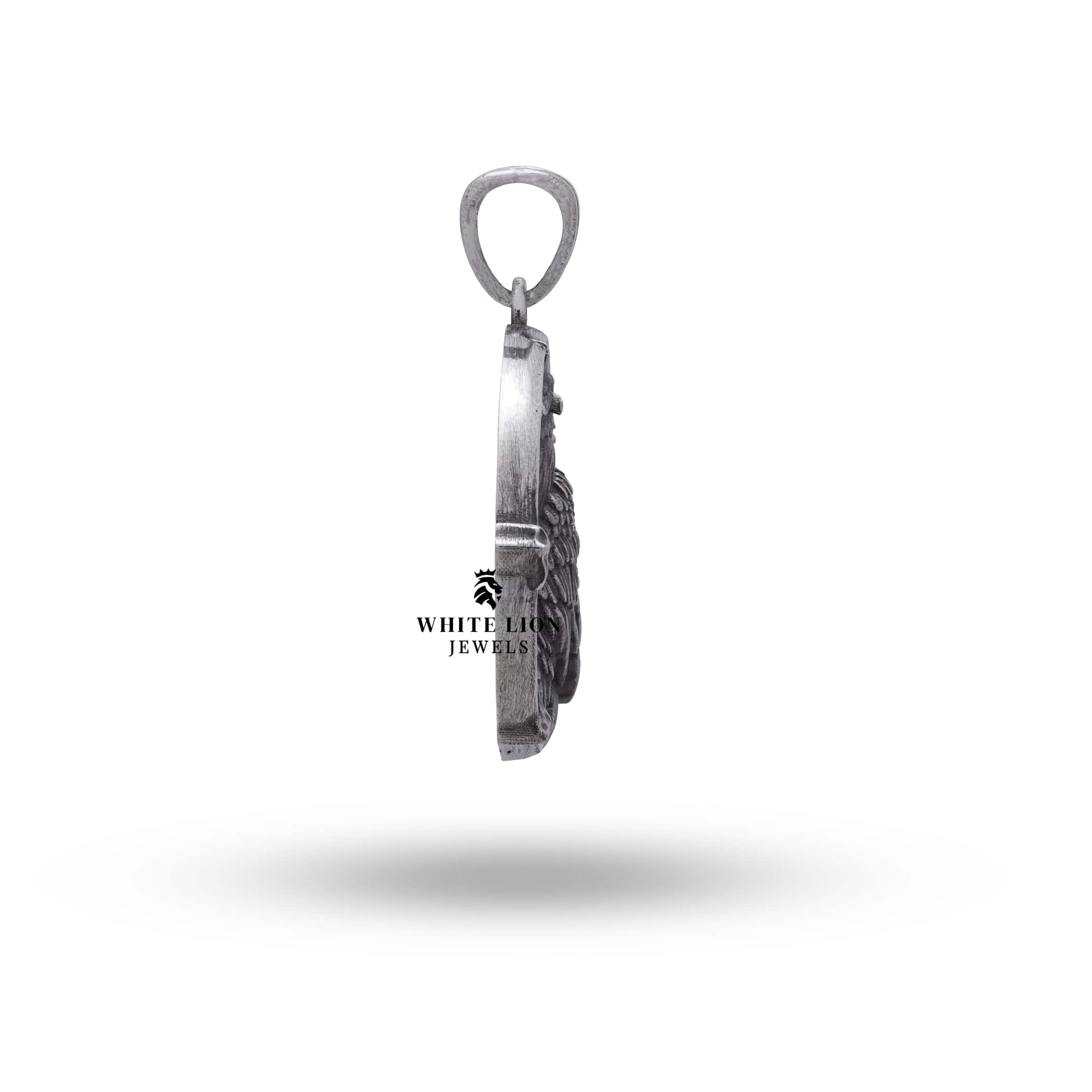 Side view of the Owl Night Bird 925 Sterling Silver Pendant, emphasizing the smooth finish and fine detailing.