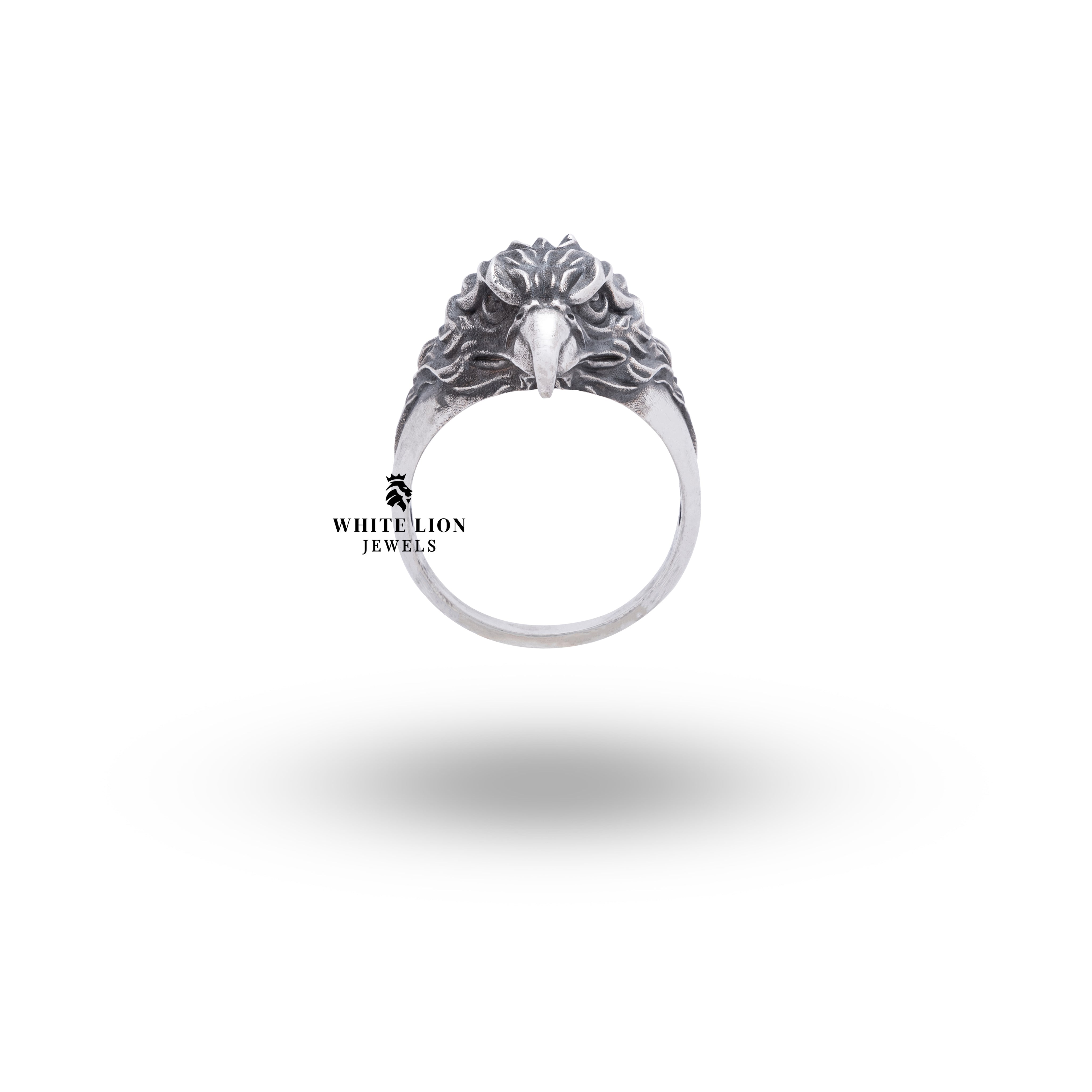 Handcrafted Golden Eagle Sterling Silver Ring by White Lion Jewels, highlighting regal craftsmanship.