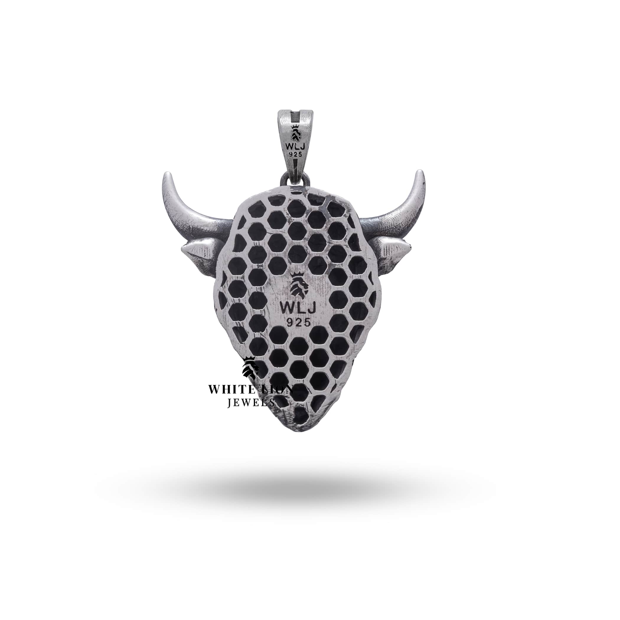 Detailed Bull Head design pendant in oxidized sterling silver