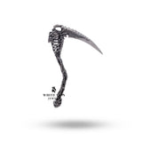 Close-up of Gothic Skull detail on Death Scythe Pendant for gothic fashion