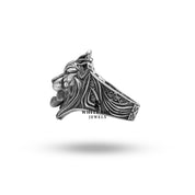 Close-up of Lion King 925 Sterling Silver Ring, showing detailed lion features.