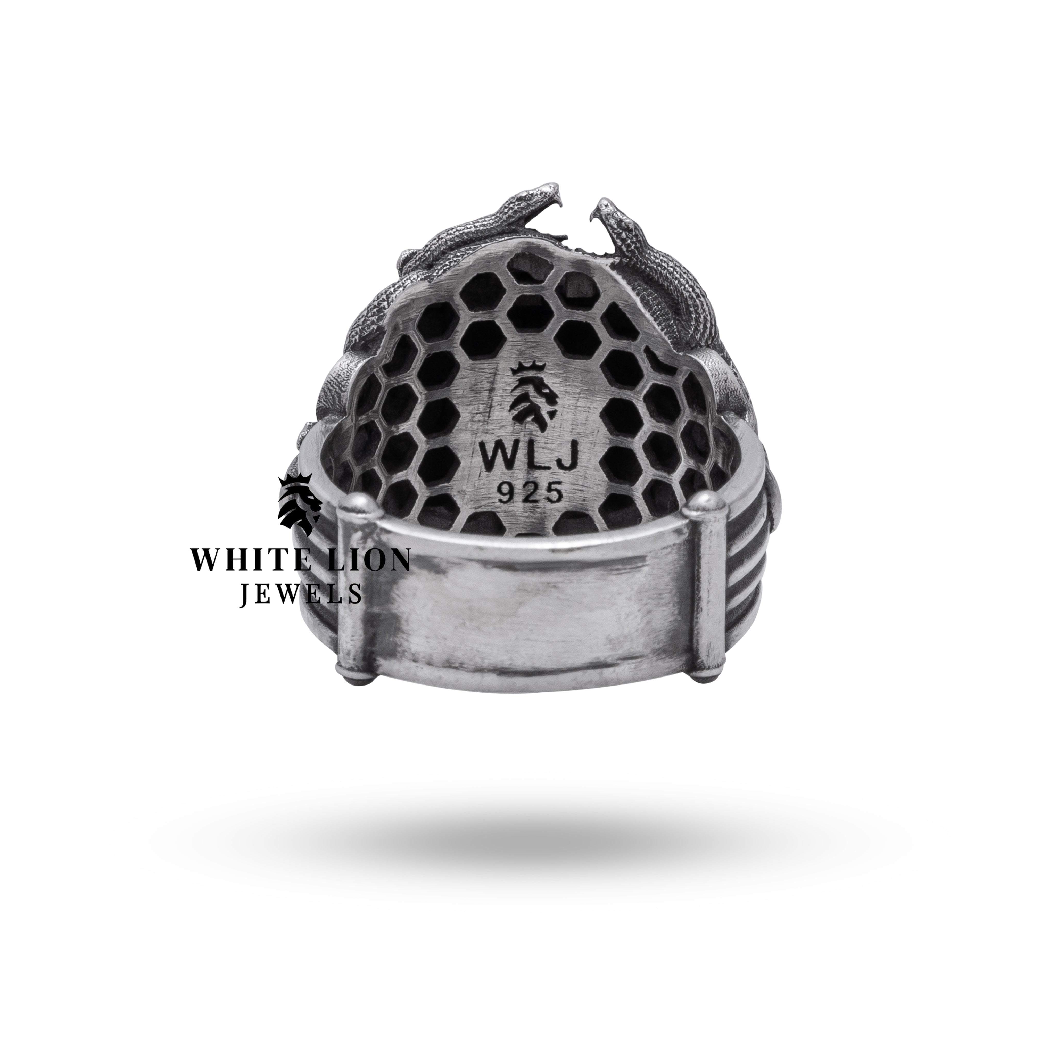 Oxidized Silver Medusa Gorgon Snakes Ring by White Lion Jewels, a unique statement piece for any jewelry collection.