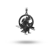 Intricately crafted spiritual pendant in oxidized sterling silver.