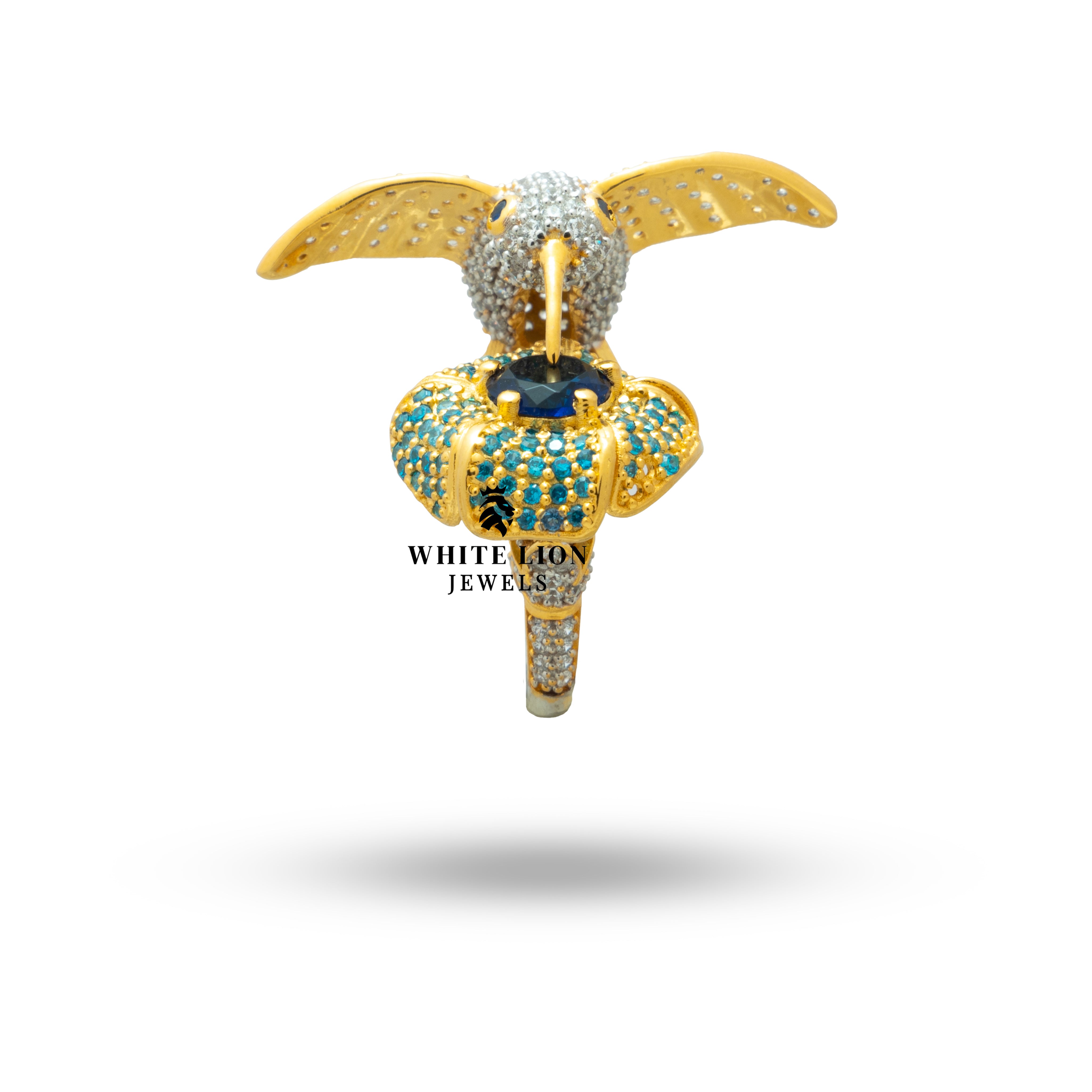 Humming Bird 925 Sterling Silver Gold Plated Ring worn on a hand, showcasing its elegant appearance.