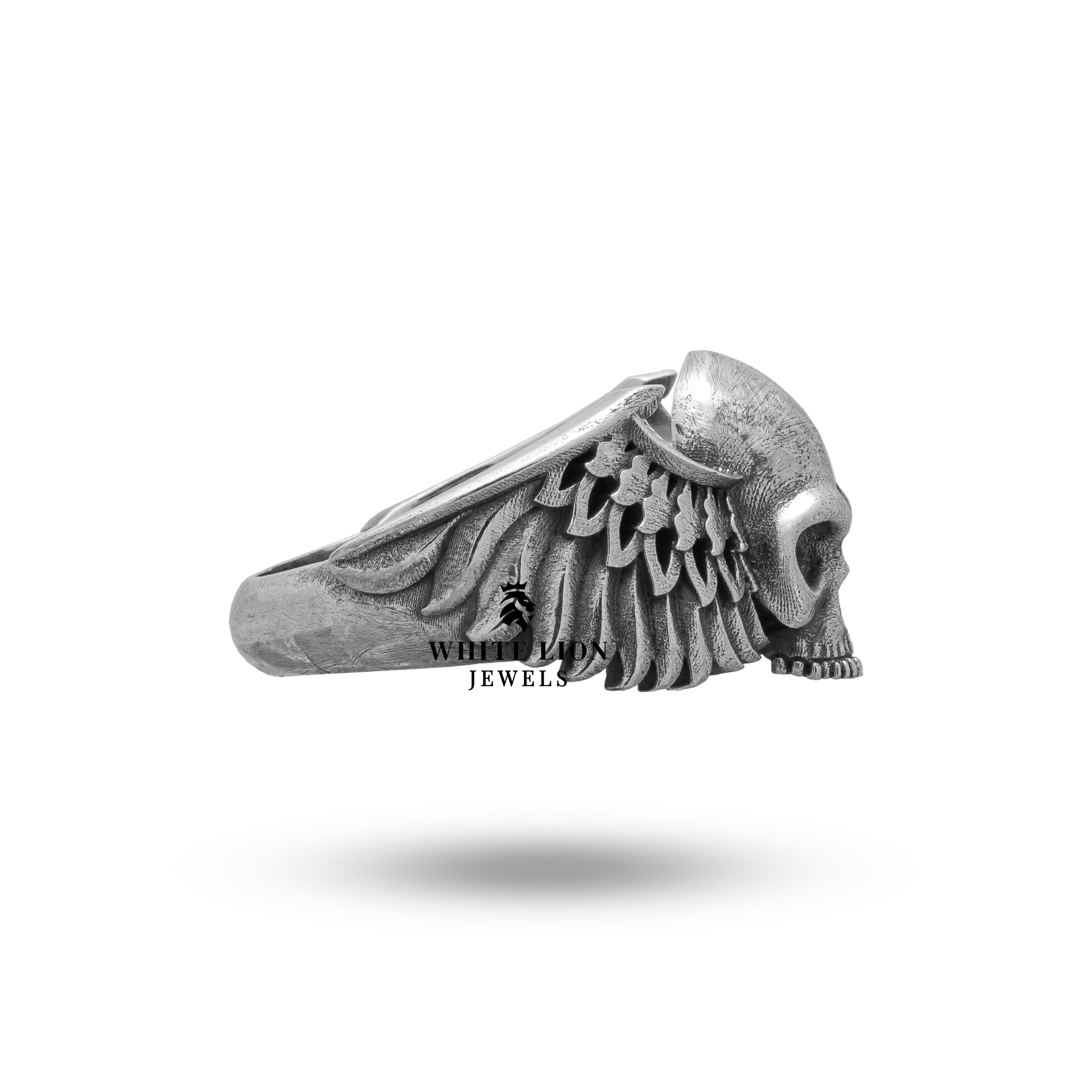 Half Jaw Gothic Skull wings 925 Sterling Silver Ring