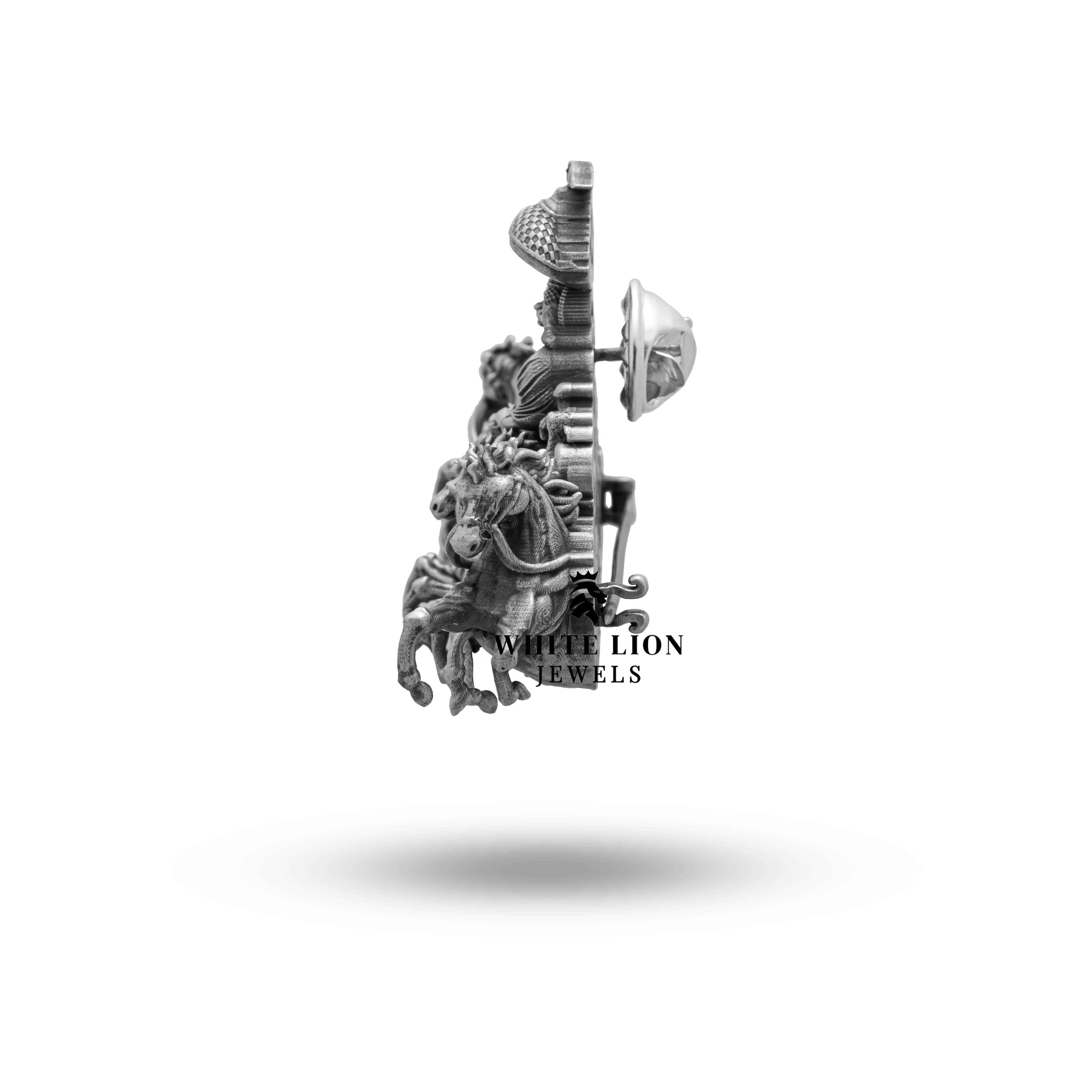 Krishna Chariot Horse Brooch | 925 Sterling Silver | Handcrafted Elegance | Cultural Jewelry Gift