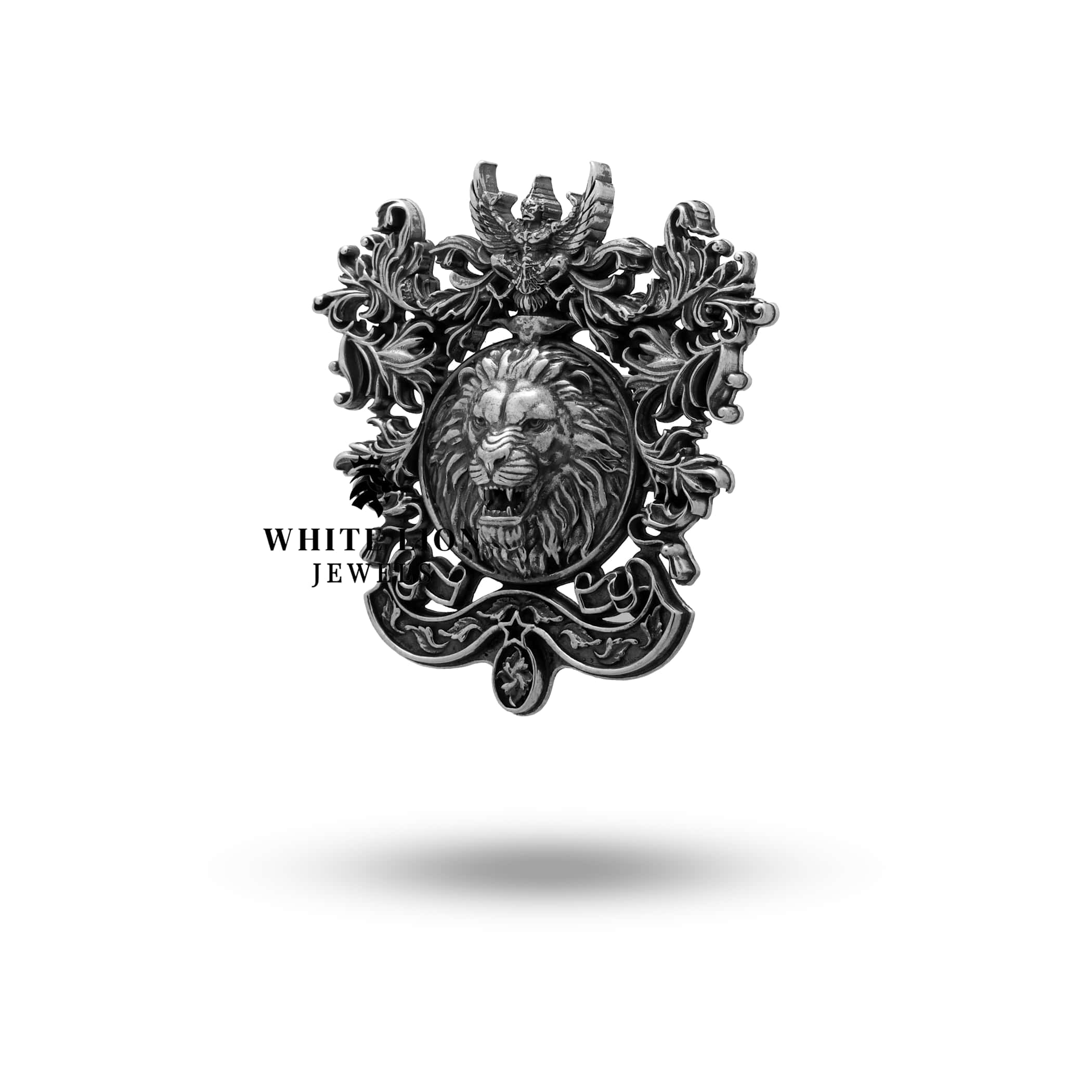 925 Sterling Silver Garuda pin by White Lion Jewels, luxury design, regal themed accessory.