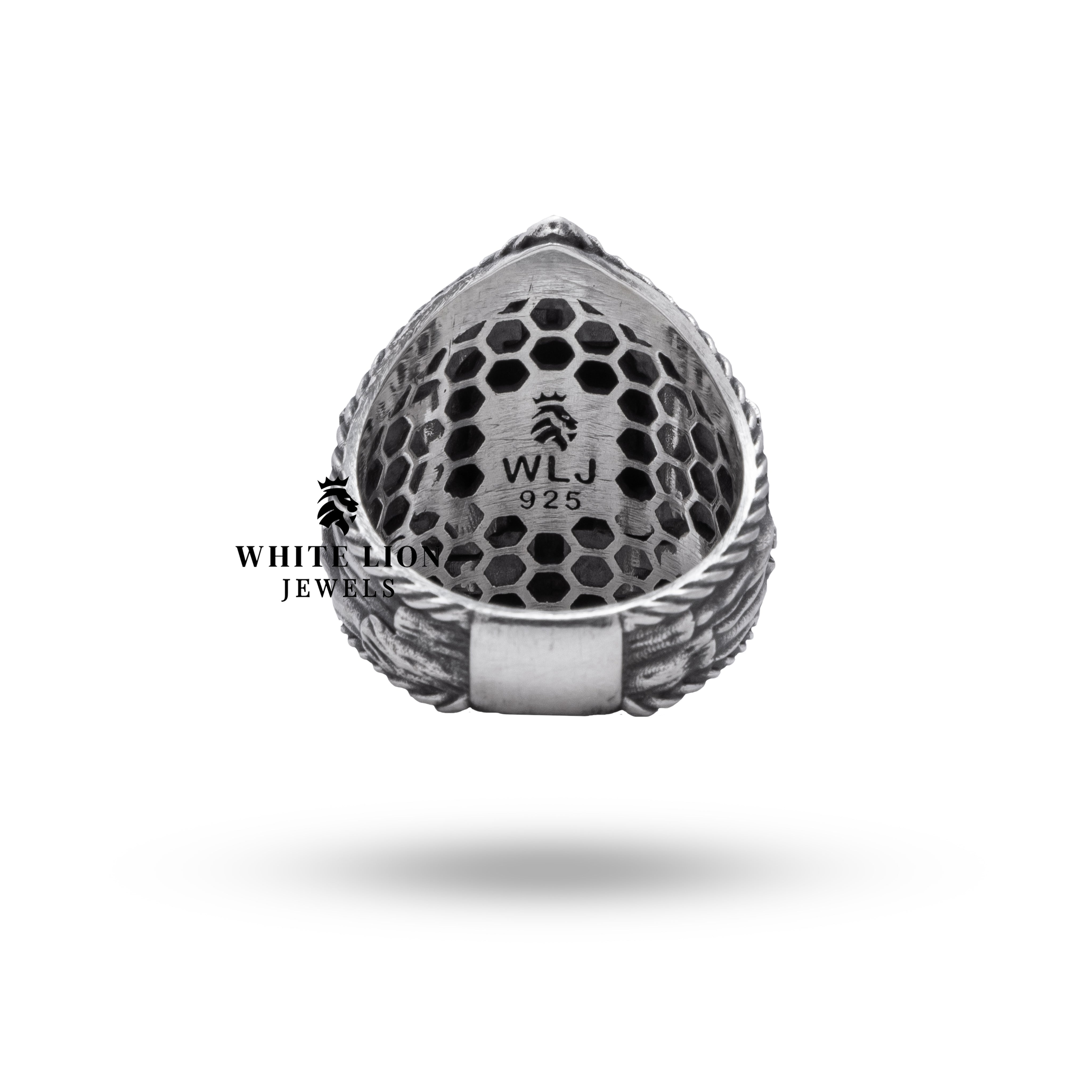 Full set display of Compass Skull 925 Sterling Silver Ring emphasizing its bold and distinctive design.