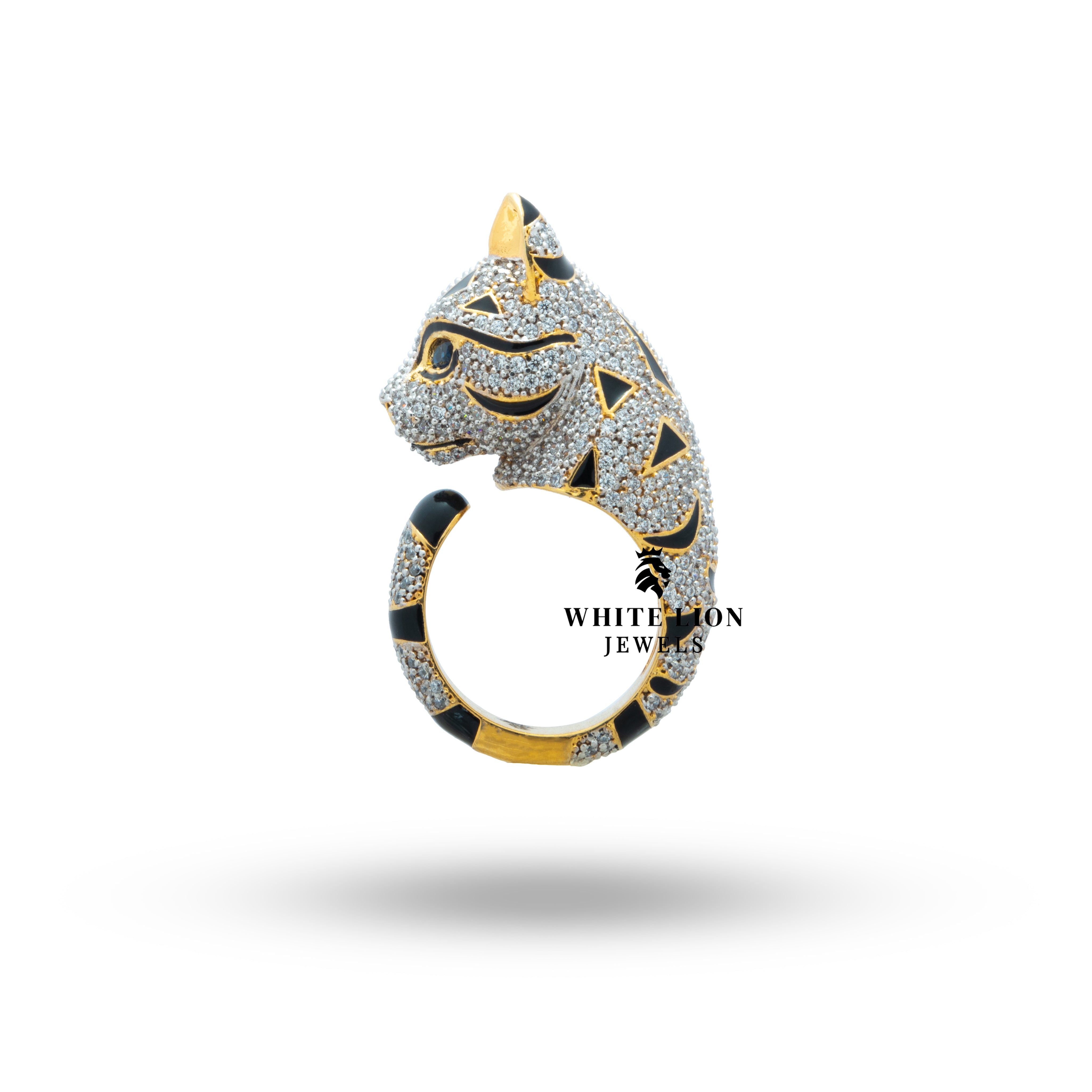 Close-up of the cubic zirconia detailing in Cat Cubic Zirconia Iced Out Ring highlighting craftsmanship.