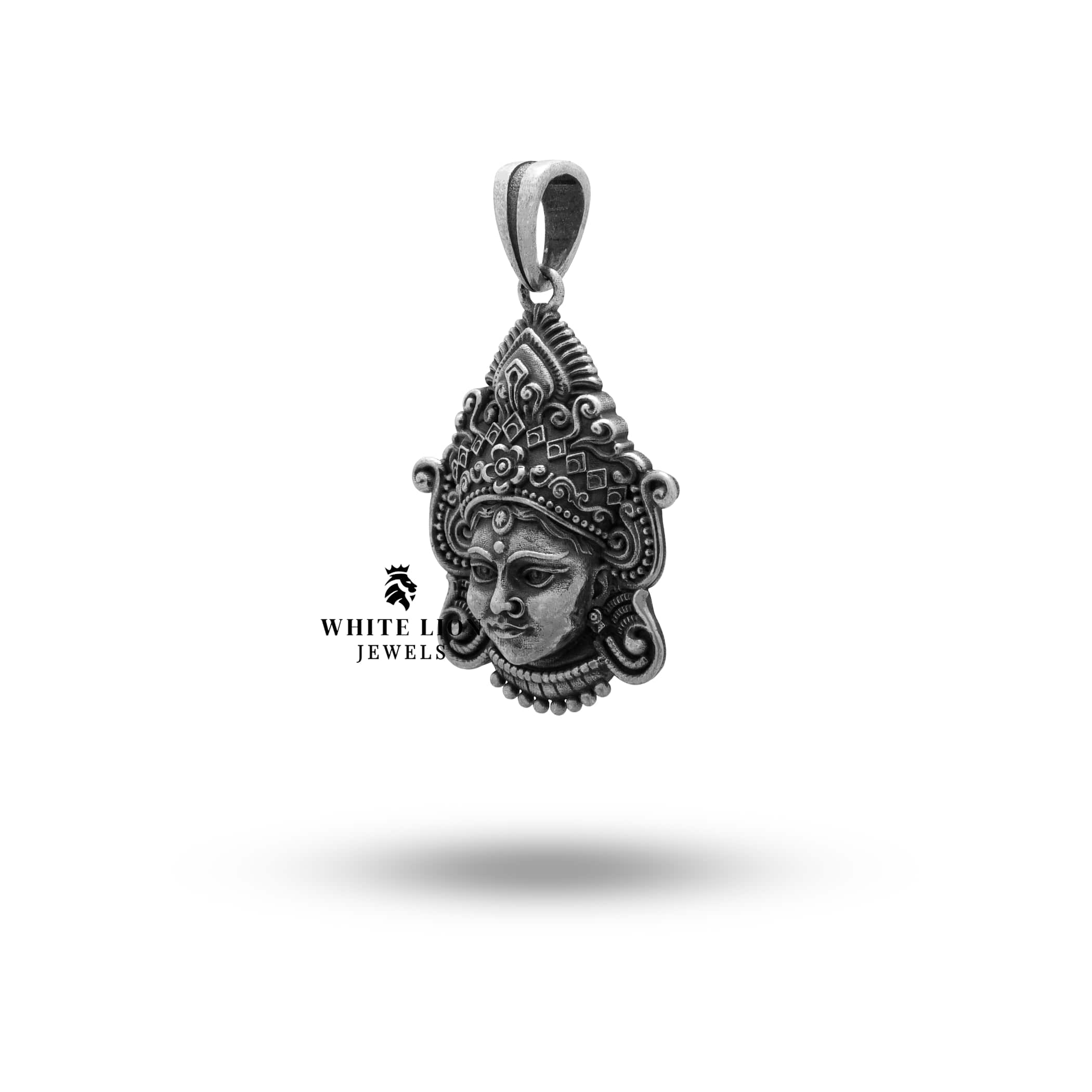 Back view of Sterling Silver Goddess Durga Pendant highlighting craftsmanship.