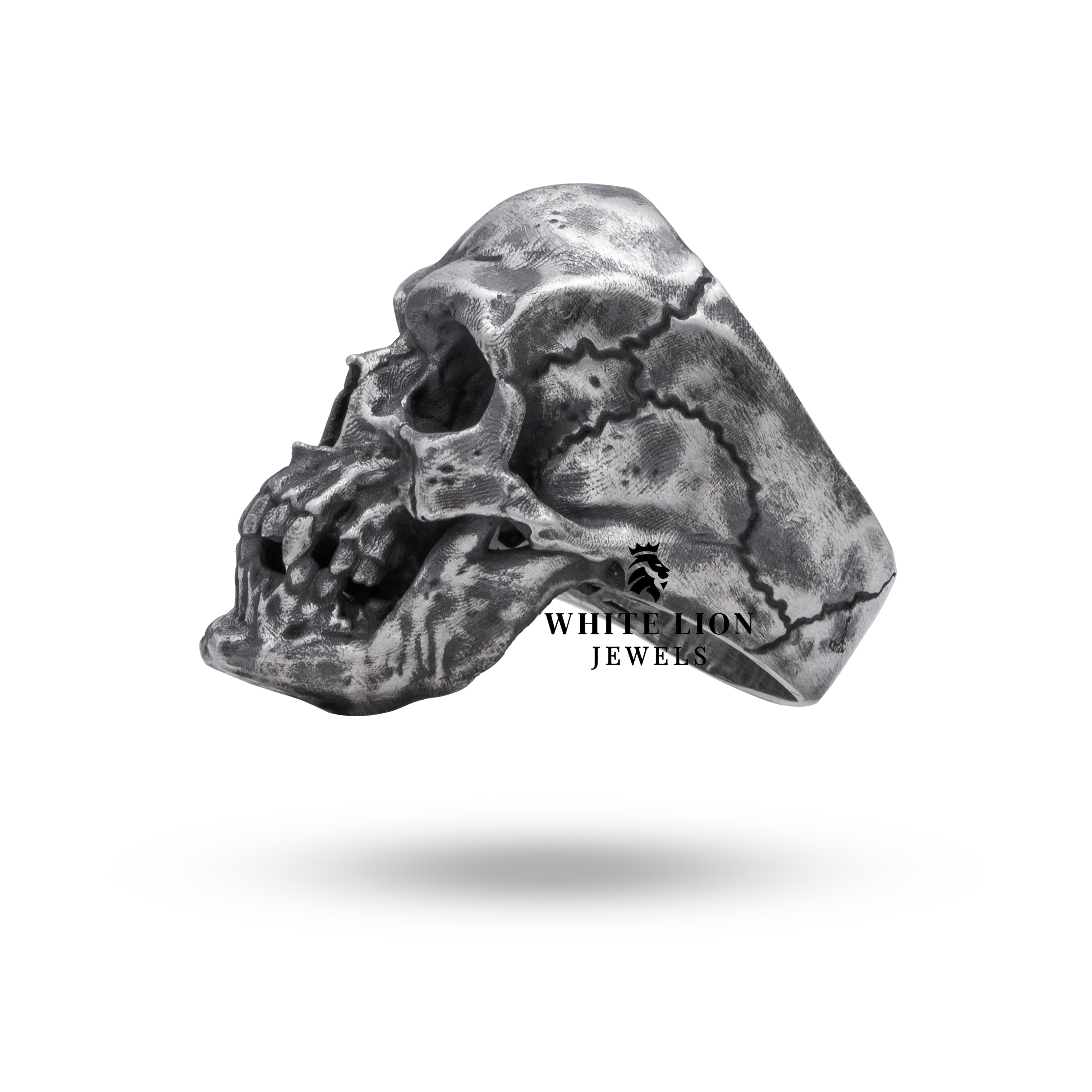 Wearing the Closed Jaw Crack Gothic Skull Head 925 Silver Ring