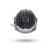 Close-up of the detailed etching on the Vampire Predator Vulture Bloodsucker Sterling Silver Ring.