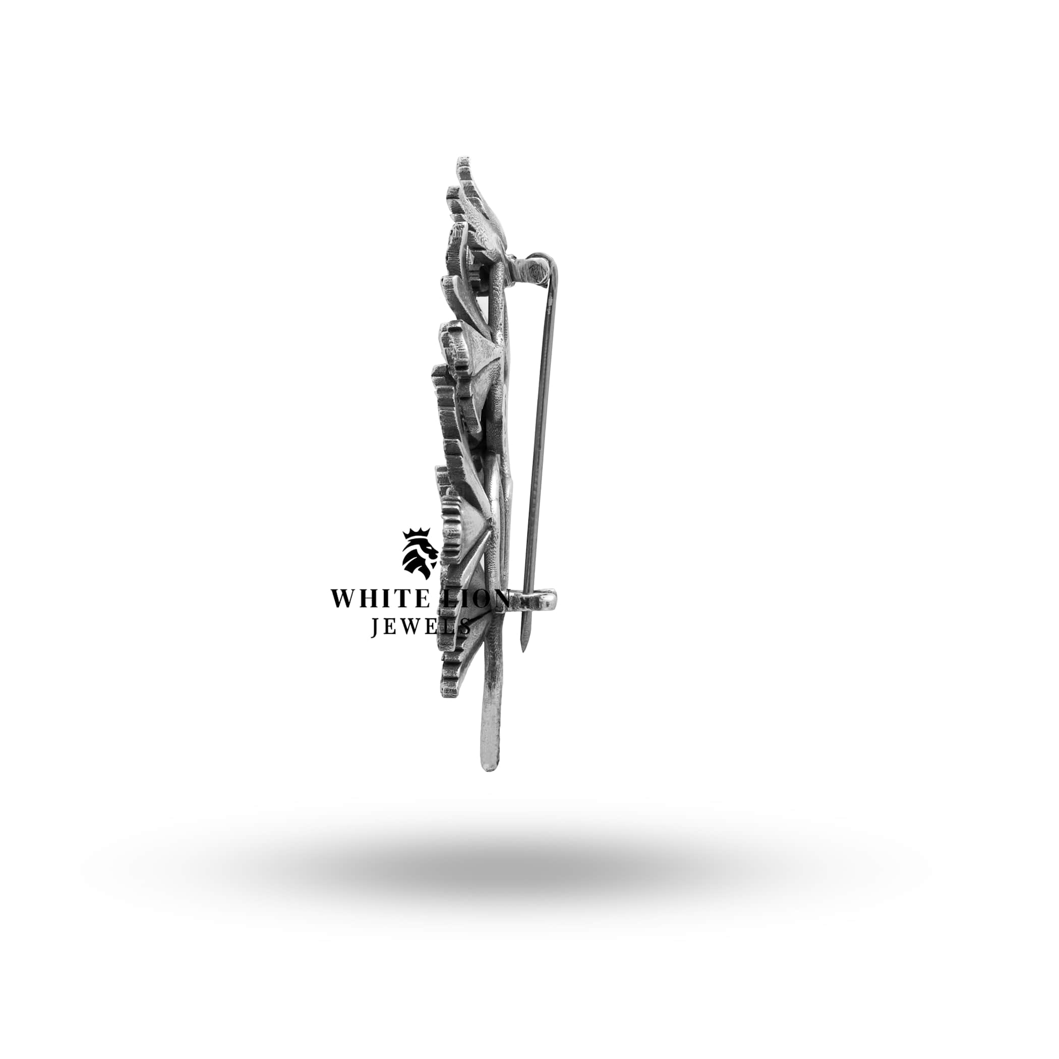 White Lion Jewels packaging for 925 Sterling Silver maple leaves brooch with Cubic Zirconia