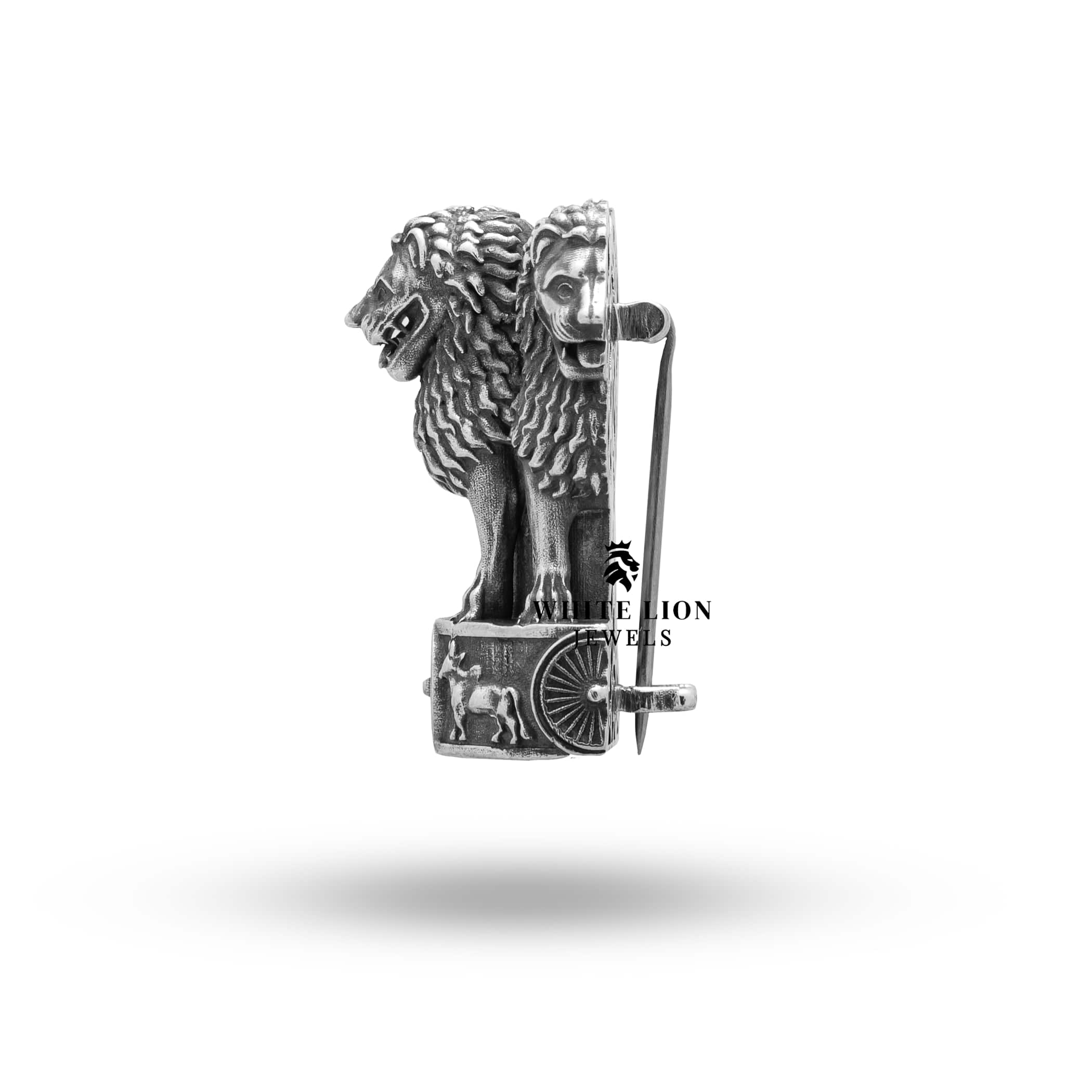Heritage Symbolism Ashok Stambh Lion Brooch in Sterling Silver