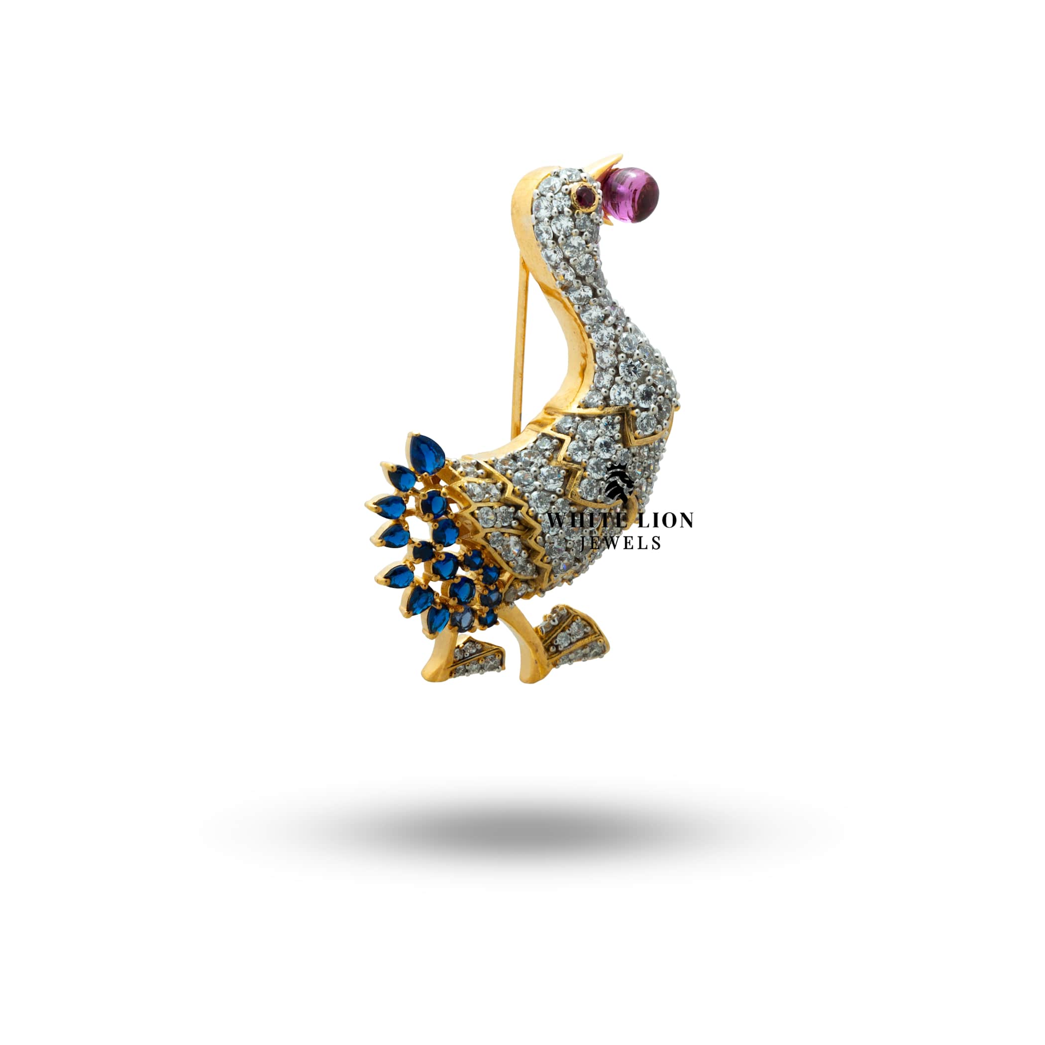 Elegant Duck Brooch in Sterling Silver, adorned with Cubic Zirconia for a luxurious look.