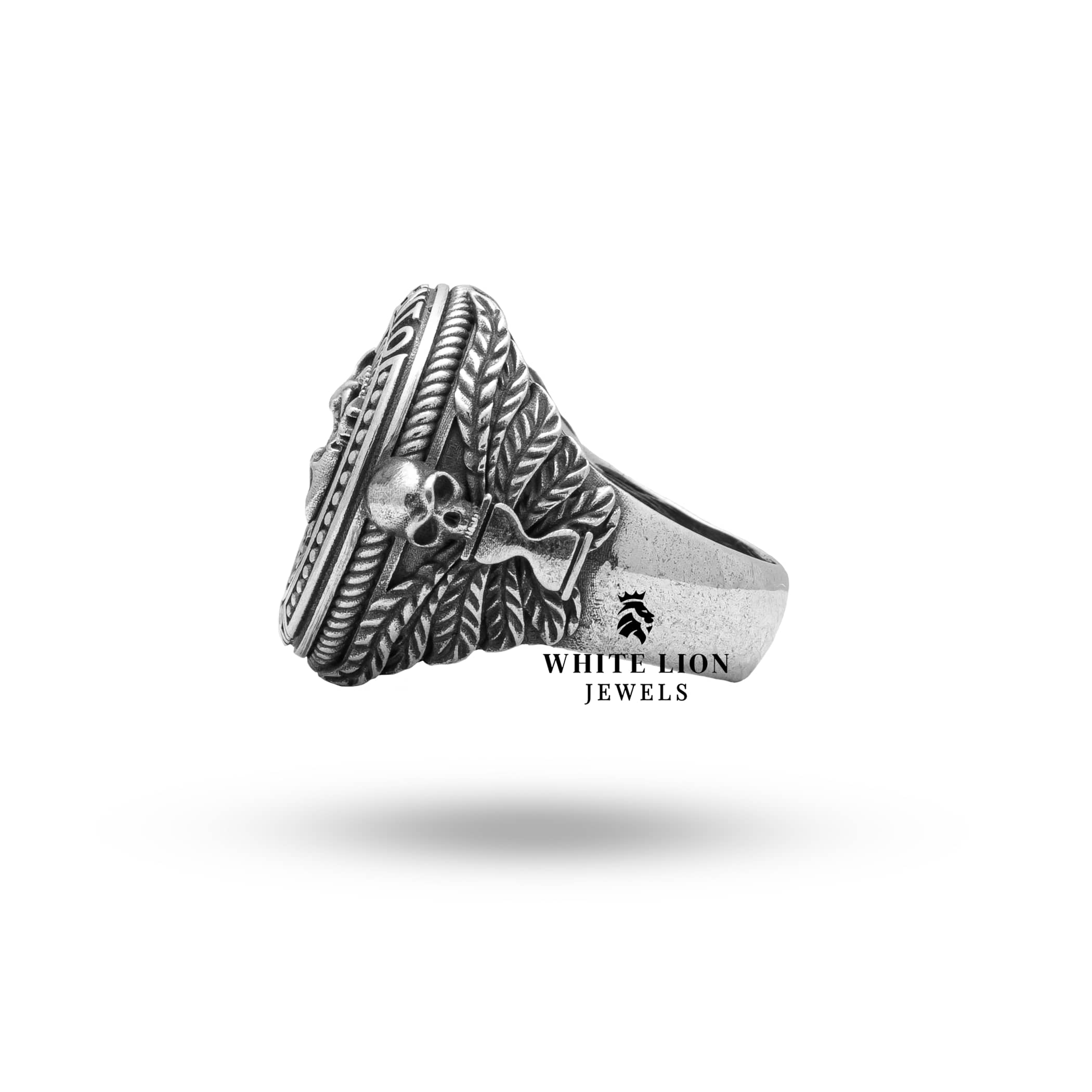 Luxury Oxidized Silver Ring featuring Memento Mori Skull and Zodiac Elements