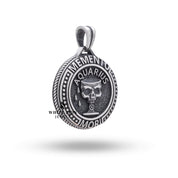 Oxidized Sterling Silver Aquarius Pendant with clear protective coating and zodiac design