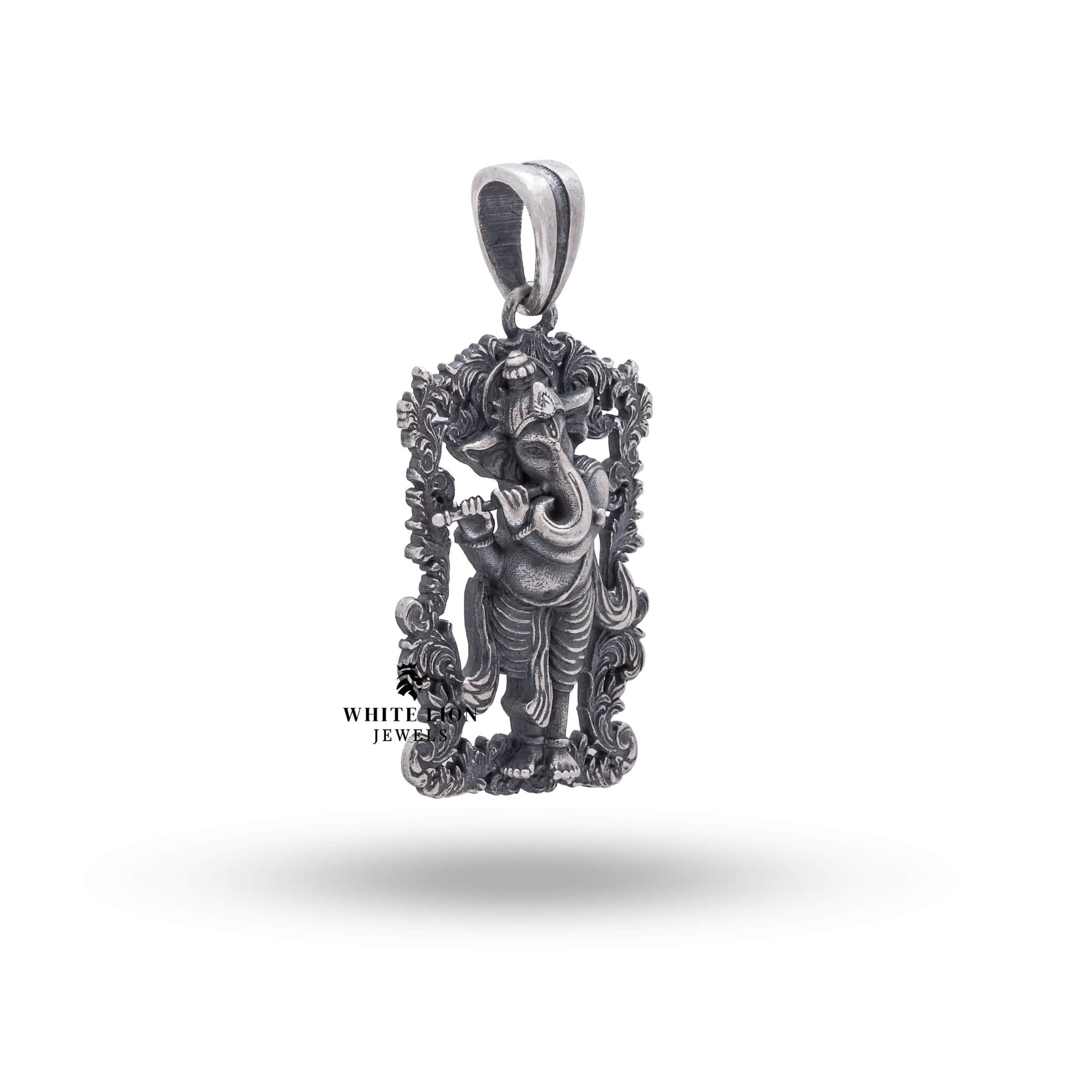 Back view showcasing intricate detailing of Lord Ganesha Silver Pendant