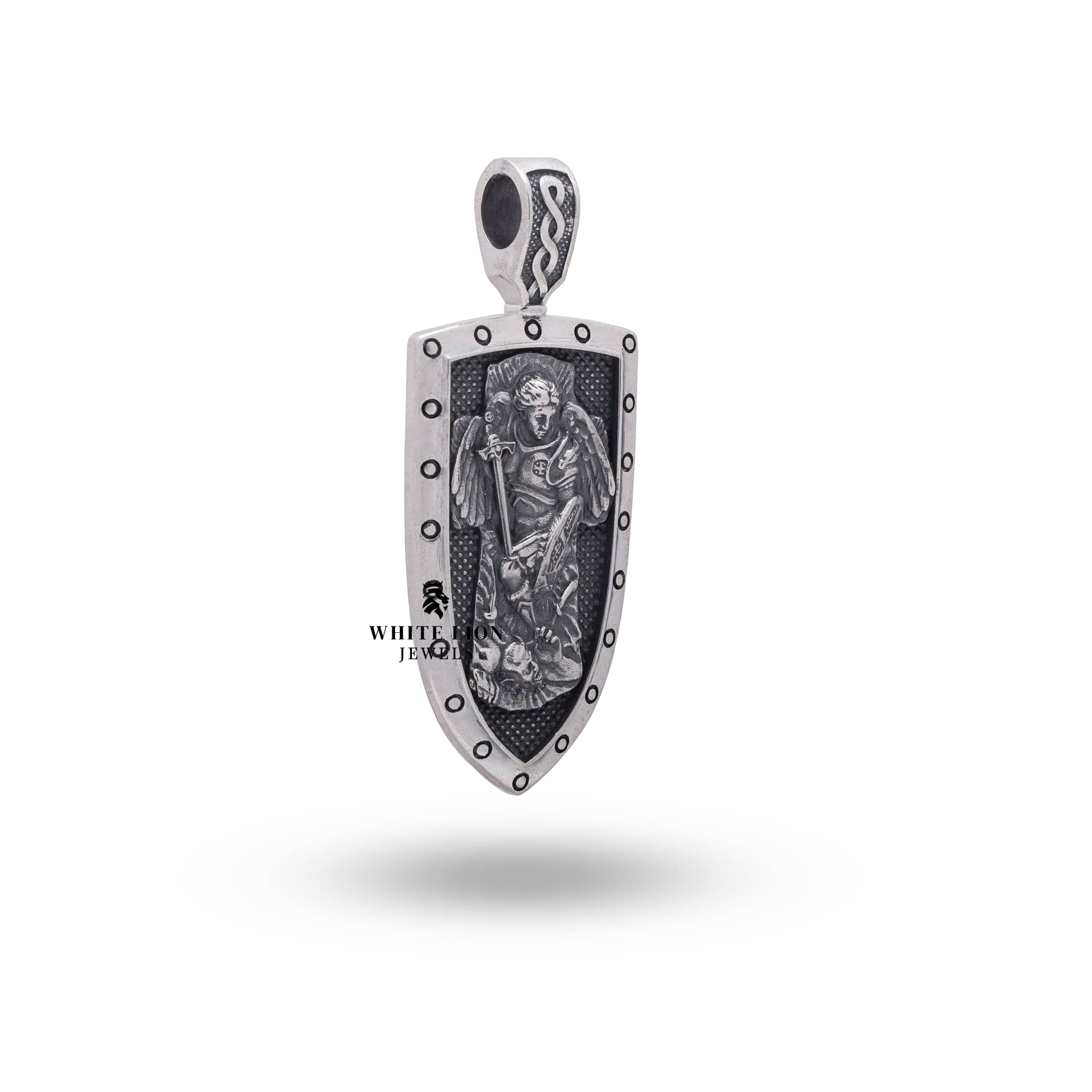 Back view of St Michael Archangel Pendant 925 Sterling Silver showing craftsmanship details