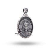 Side view of the Jesus 925 Sterling Silver Pendant, highlighting the depth and fine craftsmanship in oxidized silver