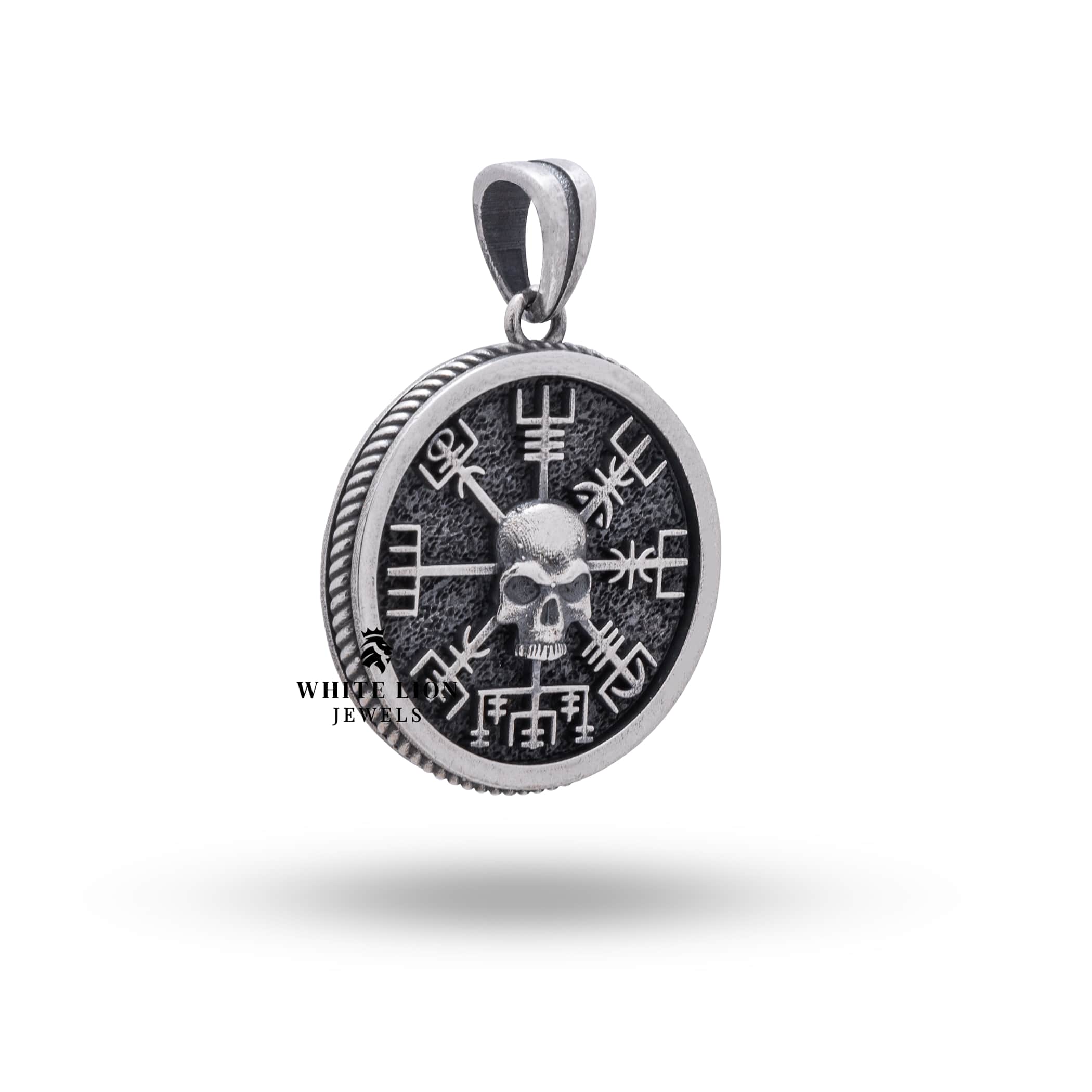 Back view of Vegvisir Viking Compass 925 Sterling Silver Pendant showcasing detailed craftsmanship