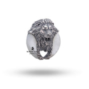 Close-up of African Lion King Brooch in 925 Sterling Silver featuring handcrafted details and elegant design