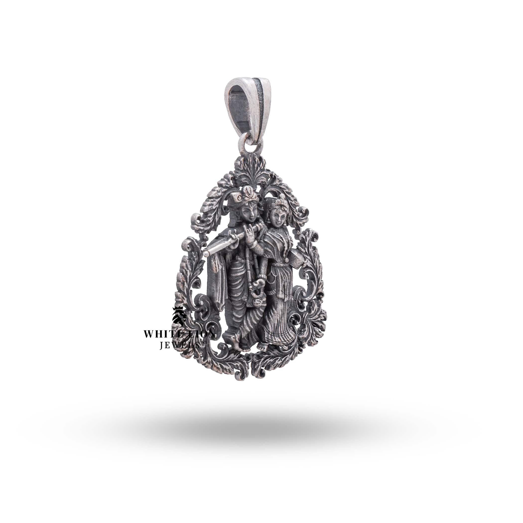 Handcrafted Lord Krishna Radha Sterling Silver Pendant, Ideal for Traditional Wear and Celebrations