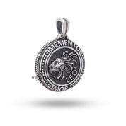 Side angle of Memento Mori Leo Sign Pendant highlighting the oxidized silver finish.