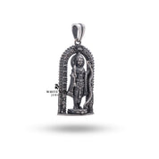Elegant Lord Shree Rama pendant in oxidized sterling silver, showcasing meticulous craftsmanship by White Lion Jewels.