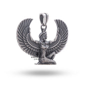 Side view of Isis Winged Egyptian 925 Silver Pendant highlighting its elegant curves and artistic craftsmanship